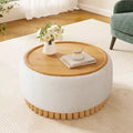 GDFStudio Carson Modern Chenille Upholstered Round Storage Ottoman Coffee Table with Reversible Lid