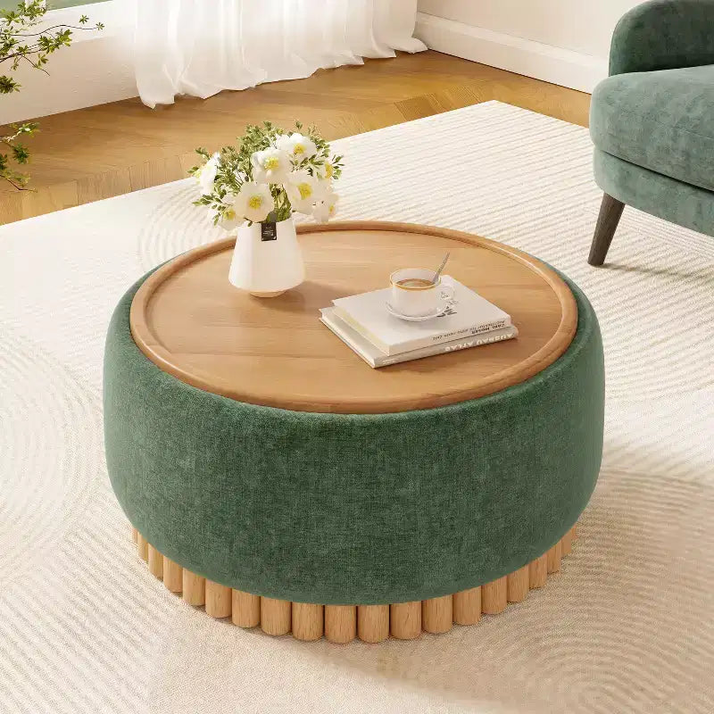 GDFStudio Carson Ottoman de rangement rond moderne en tissu chenille avec couvercle réversible