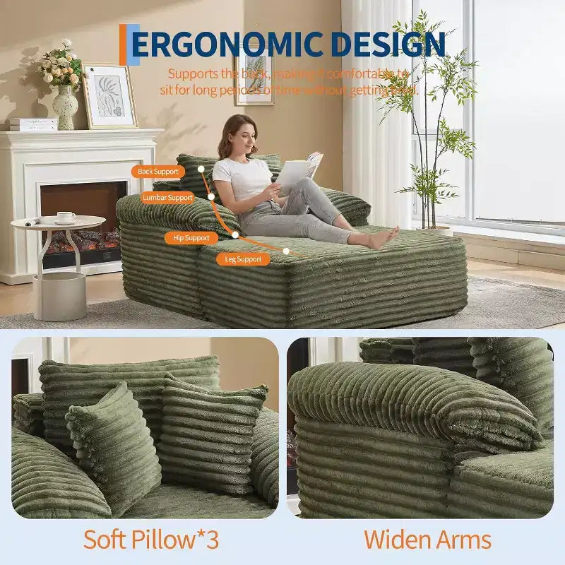 48.8'' Corduroy Chaise Lounge Chair Indoor, Boneless Sofa Bed, Oversized Sleeper Sofa, Cloud Couch Reading Chair for Living Room, No Assembly