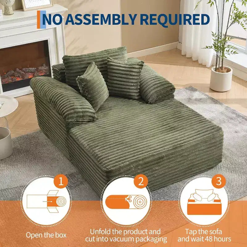 48.8'' Corduroy Chaise Lounge Chair Indoor, Boneless Sofa Bed, Oversized Sleeper Sofa, Cloud Couch Reading Chair for Living Room, No Assembly