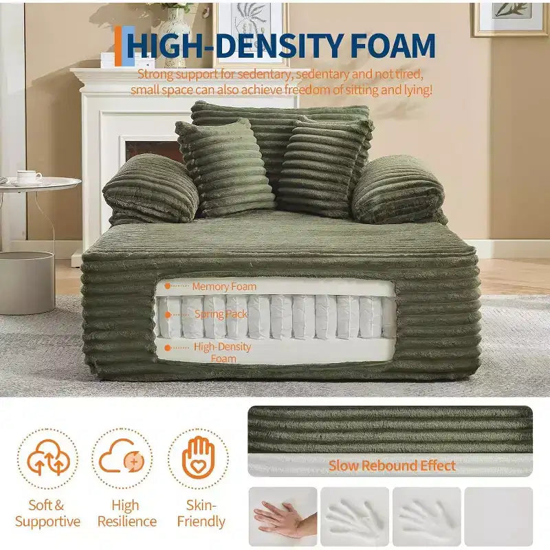 48.8'' Corduroy Chaise Lounge Chair Indoor, Boneless Sofa Bed, Oversized Sleeper Sofa, Cloud Couch Reading Chair for Living Room, No Assembly