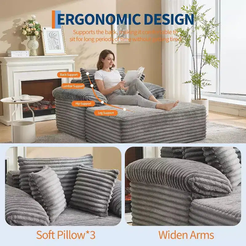 48.8'' Corduroy Chaise Lounge Chair Indoor, Boneless Sofa Bed, Oversized Sleeper Sofa, Cloud Couch Reading Chair for Living Room, No Assembly