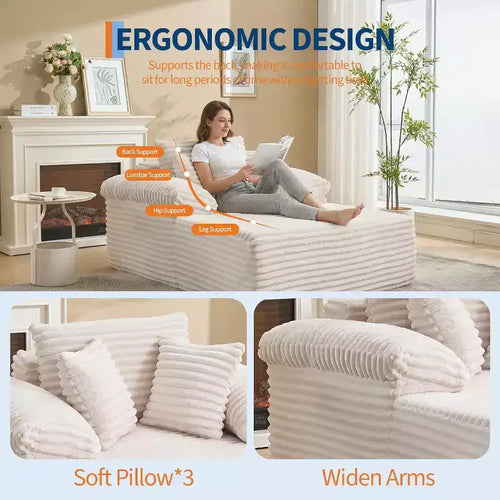 Chaise longue d'intérieur en velours côtelé de 123,95 cm, canapé-lit sans armature, grand canapé-lit, fauteuil de lecture Cloud pour salon, aucun assemblage requis