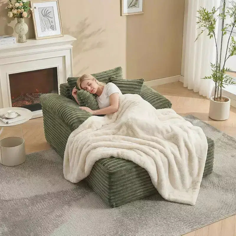 Chaise longue d'intérieur en velours côtelé de 123,95 cm, canapé-lit sans armature, grand canapé-lit, fauteuil de lecture Cloud pour salon, aucun assemblage requis