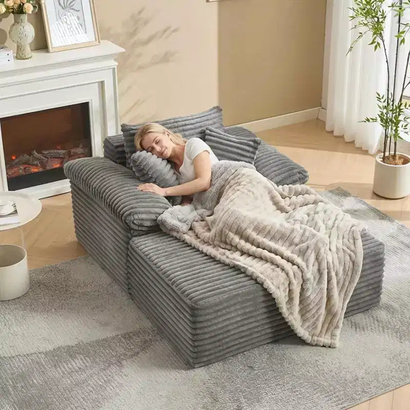Chaise longue d'intérieur en velours côtelé de 123,95 cm, canapé-lit sans armature, grand canapé-lit, fauteuil de lecture Cloud pour salon, aucun assemblage requis