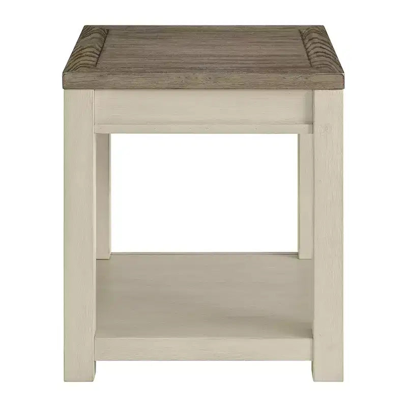 ROME + OAK Tate Farmhouse Wood End Table with Shelf, Weathered Brown and Cream