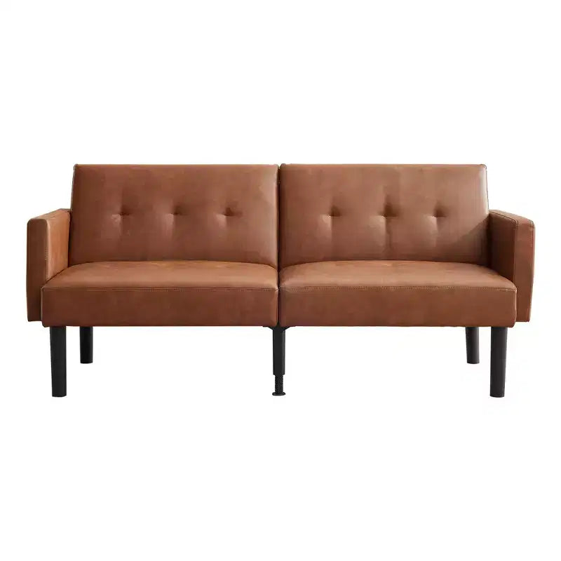 75.5 Convertible Futon Sofa Bed, PU Leather Upholstered Futon Couch with Strong Legs, Mid Century Sleeper Sofa, Comfy Loveseat for Living Room