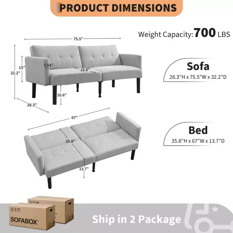 75.5 Convertible Futon Sofa Bed, PU Leather Upholstered Futon Couch with Strong Legs, Mid Century Sleeper Sofa, Comfy Loveseat for Living Room