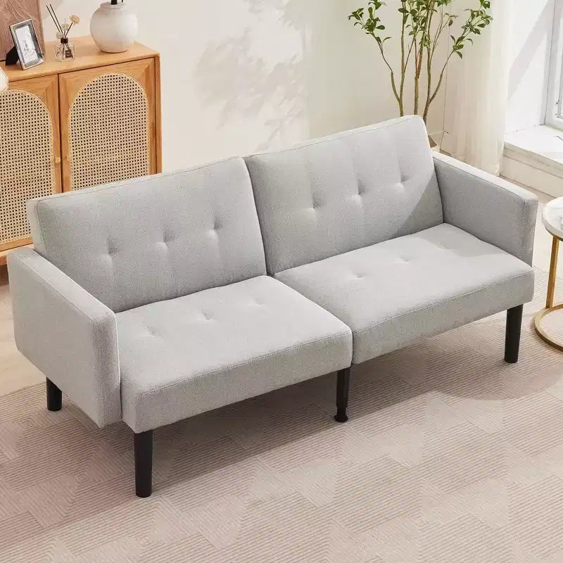 75.5 Convertible Futon Sofa Bed, PU Leather Upholstered Futon Couch with Strong Legs, Mid Century Sleeper Sofa, Comfy Loveseat for Living Room