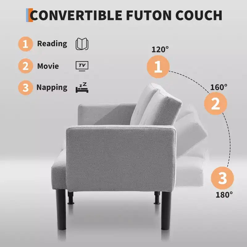 75.5 Convertible Futon Sofa Bed, PU Leather Upholstered Futon Couch with Strong Legs, Mid Century Sleeper Sofa, Comfy Loveseat for Living Room