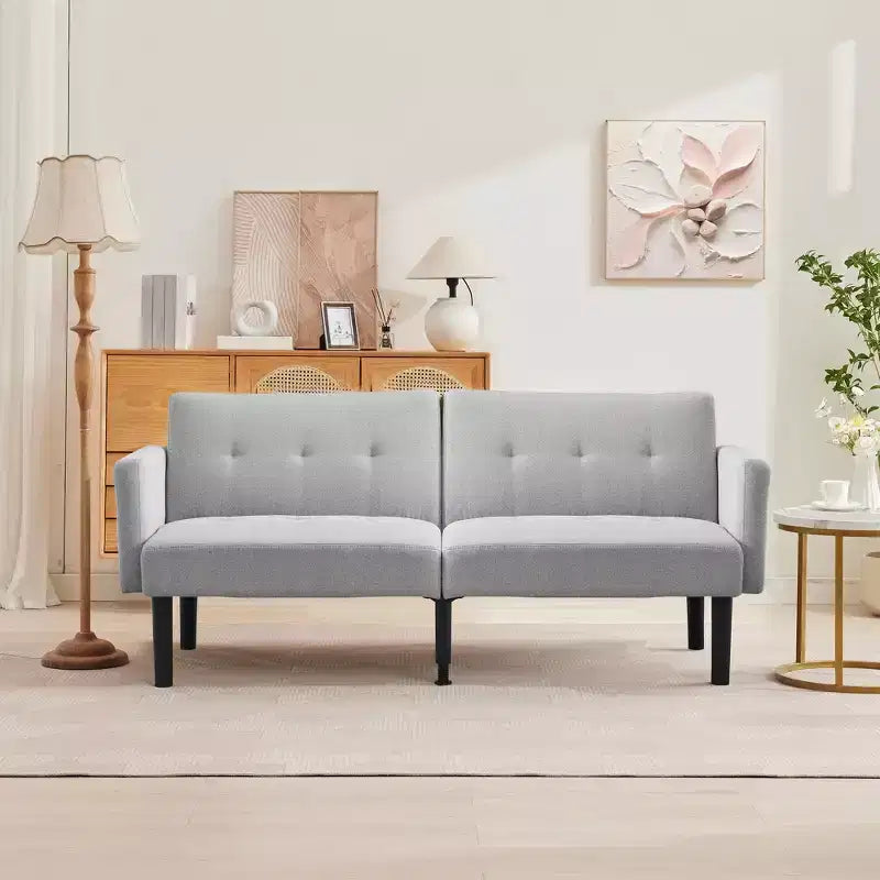 75.5 Convertible Futon Sofa Bed, PU Leather Upholstered Futon Couch with Strong Legs, Mid Century Sleeper Sofa, Comfy Loveseat for Living Room