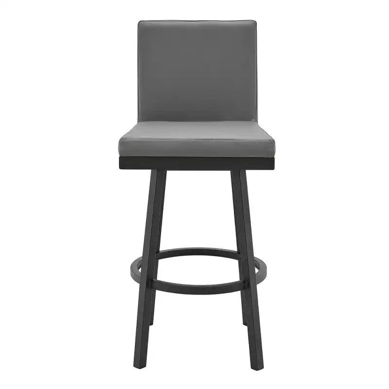 HomeRoots 30 Gray And Black Faux Leather And Iron Swivel Bar Height Bar Chair