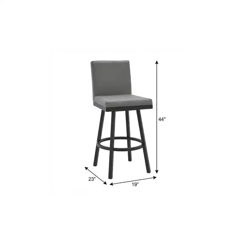 HomeRoots 30 Gray And Black Faux Leather And Iron Swivel Bar Height Bar Chair