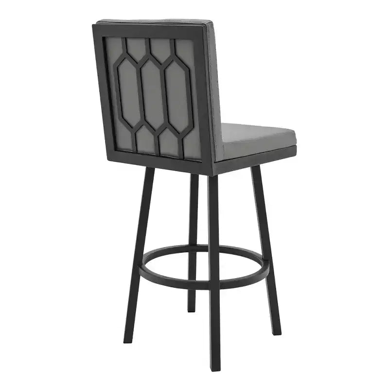 HomeRoots 30 Gray And Black Faux Leather And Iron Swivel Bar Height Bar Chair