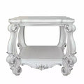 HomeRoots 26 Antiqued White Manufactured Wood Square Scroll End Table With Shelf