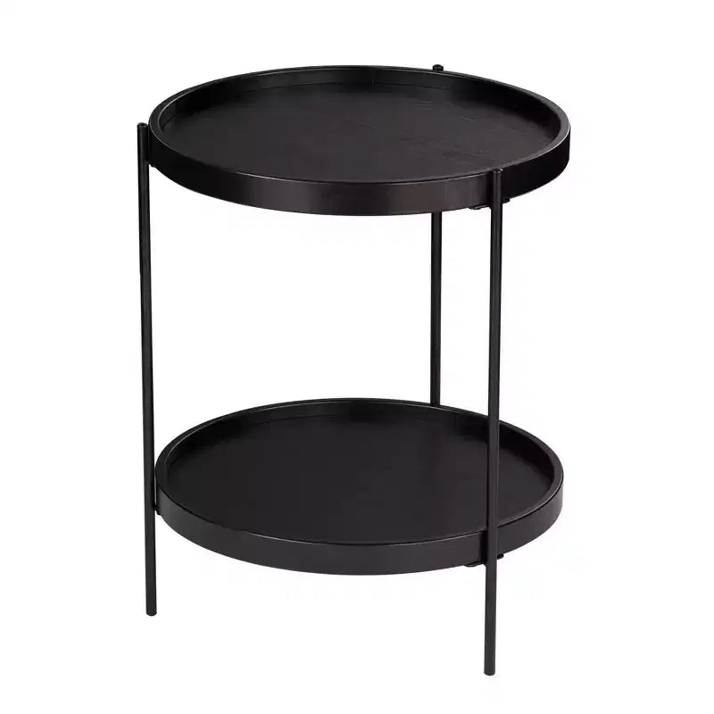 HomeRoots 24 Black Manufactured Wood And Iron Round End Table With Shelf