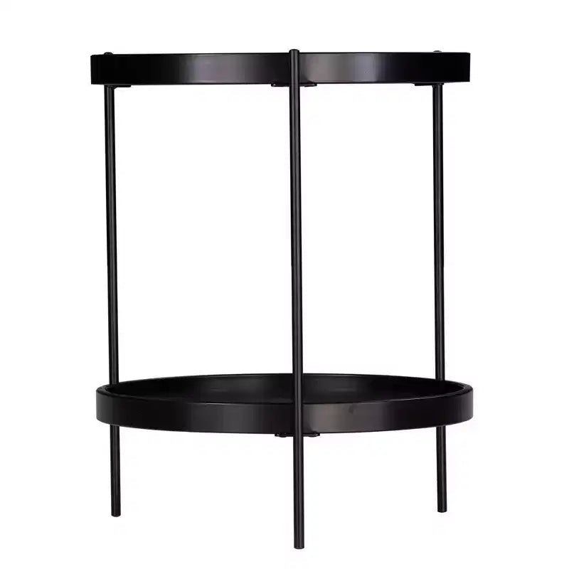 HomeRoots 24 Black Manufactured Wood And Iron Round End Table With Shelf