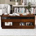 JVNOXK 47.2-inch Modern Wooden Rectangular Coffee Table with 4 Drawers and 2 Display Shelves, Tempered Glass Top, Suitable for Living Room, Brown