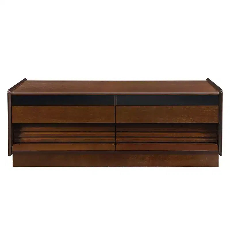 JVNOXK 47.2-inch Modern Wooden Rectangular Coffee Table with 4 Drawers and 2 Display Shelves, Tempered Glass Top, Suitable for Living Room, Brown