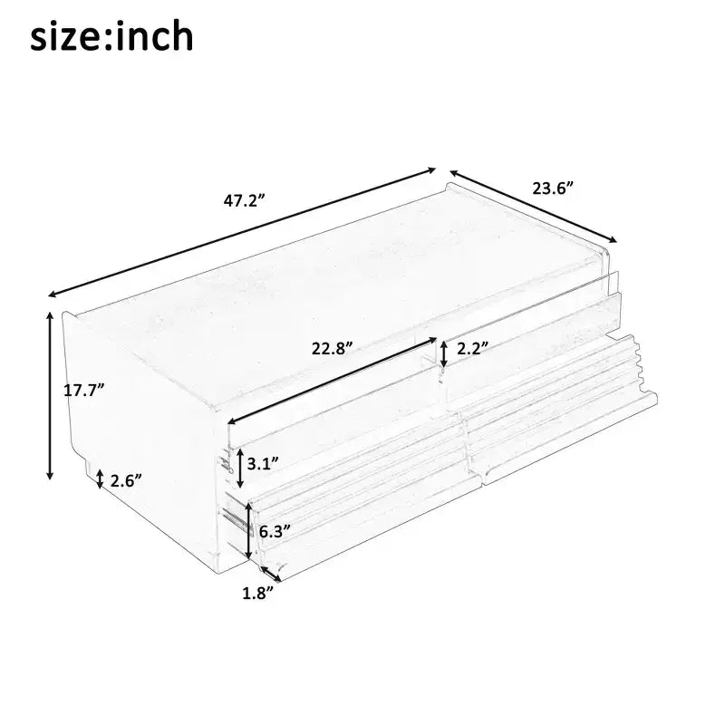 JVNOXK 47.2-inch Modern Wooden Rectangular Coffee Table with 4 Drawers and 2 Display Shelves, Tempered Glass Top, Suitable for Living Room, Brown