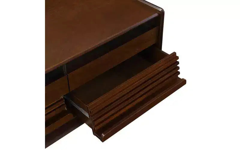 JVNOXK 47.2-inch Modern Wooden Rectangular Coffee Table with 4 Drawers and 2 Display Shelves, Tempered Glass Top, Suitable for Living Room, Brown