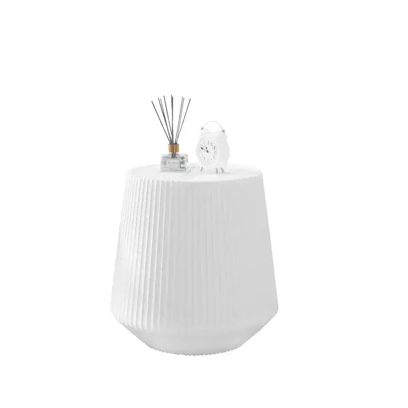 Modern Round End Table with PU Leather Finish, White Sintered Stone Top, Stylish Accent Side Table for Living Room or Small Spaces-Panipeachy