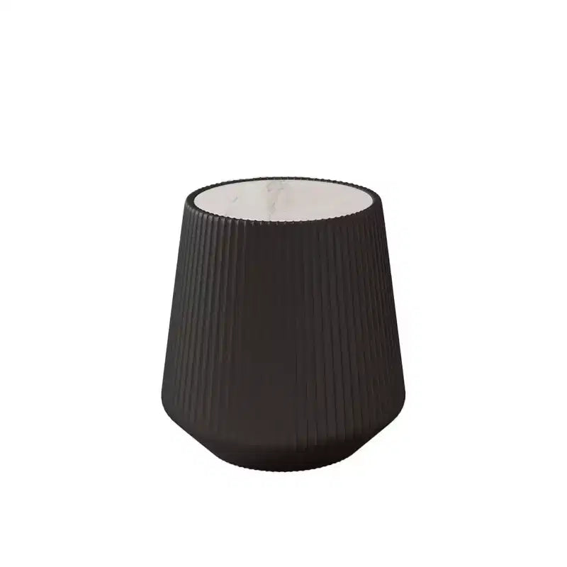 Modern Round End Table with PU Leather Finish, White Sintered Stone Top, Stylish Accent Side Table for Living Room or Small Spaces-Panipeachy