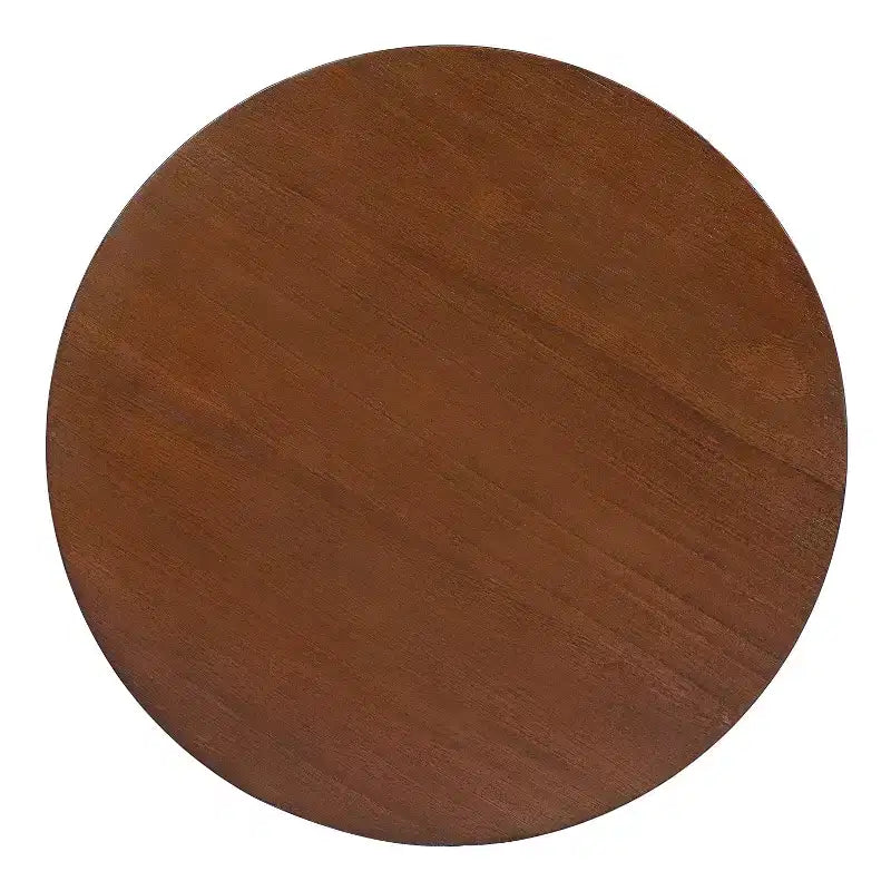 JVNOXK 15.70-inch round accent table, openwork weave Small rubberwood nightstand Rattan coffee table, wood tabletop Dark brown
