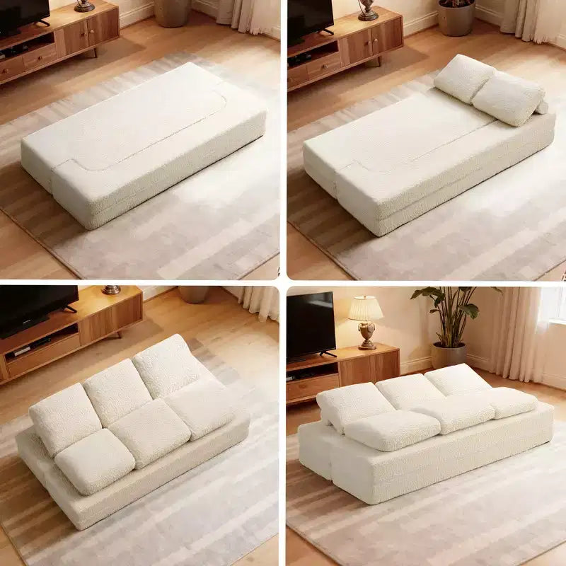 KERDOM 3 Seater Folding Sofa Bed, Memory Foam Sofa Couch With Pillows, High Density Foam Mattress for Living Room, Beige