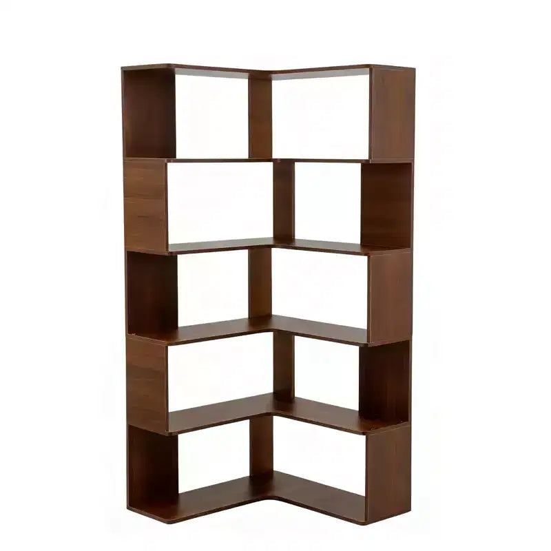 6 Tier Corner Bookshelf, 66H L-Shaped Display Corner Bookcase with Baffle, Wooden Freestanding Open Bookshelf for Home Office, Living Room, Bedroom