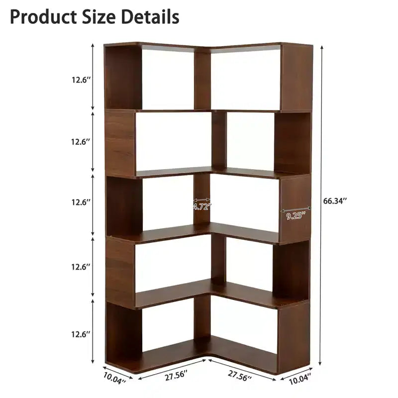 6 Tier Corner Bookshelf, 66H L-Shaped Display Corner Bookcase with Baffle, Wooden Freestanding Open Bookshelf for Home Office, Living Room, Bedroom