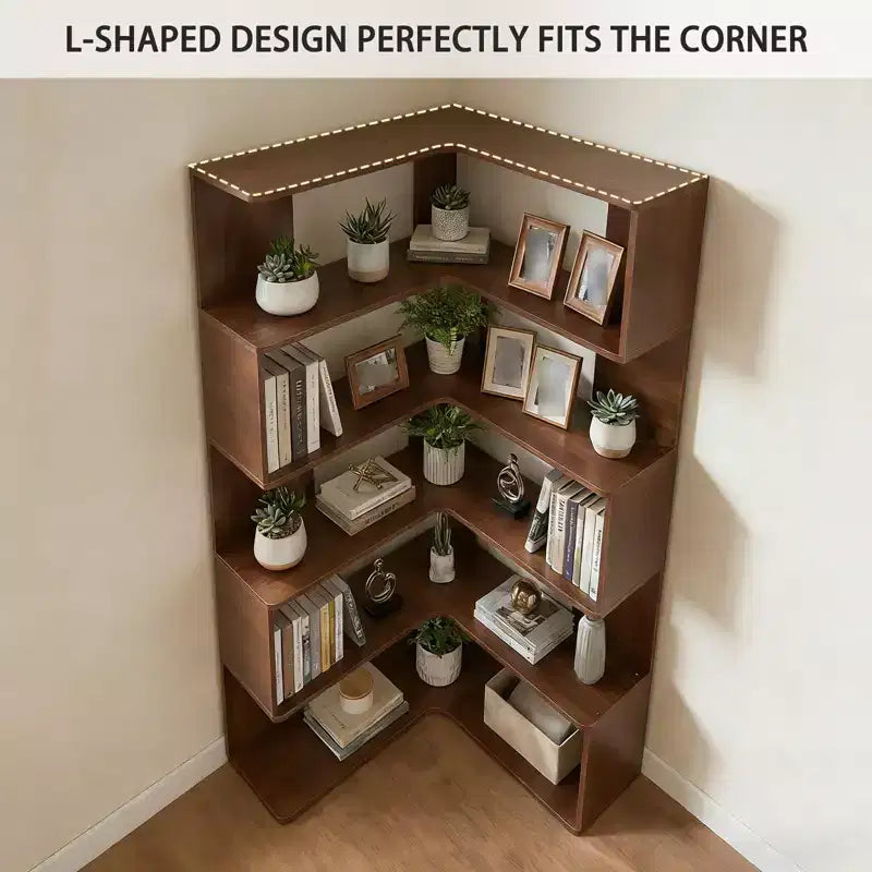 6 Tier Corner Bookshelf, 66H L-Shaped Display Corner Bookcase with Baffle, Wooden Freestanding Open Bookshelf for Home Office, Living Room, Bedroom