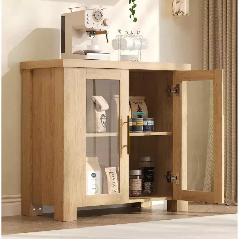 Buffet Cabinet with Storage, 59 Sideboard Credenza with Tempered Glass Doors, Wood Buffet Table for Living Room, Dining Room, Kitchen