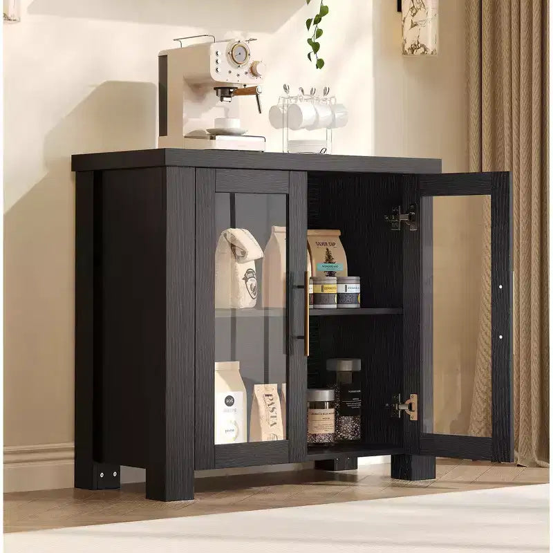 Buffet Cabinet with Storage, 59 Sideboard Credenza with Tempered Glass Doors, Wood Buffet Table for Living Room, Dining Room, Kitchen