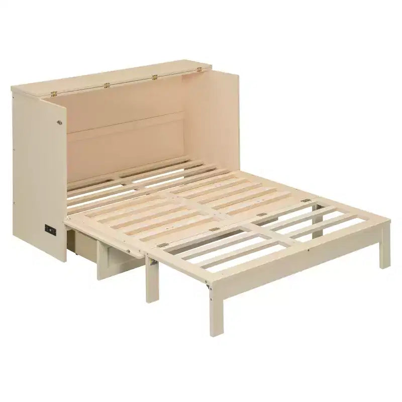 Luxystar Full Size Murphy Bed With Rattan Finish and Large Drawers