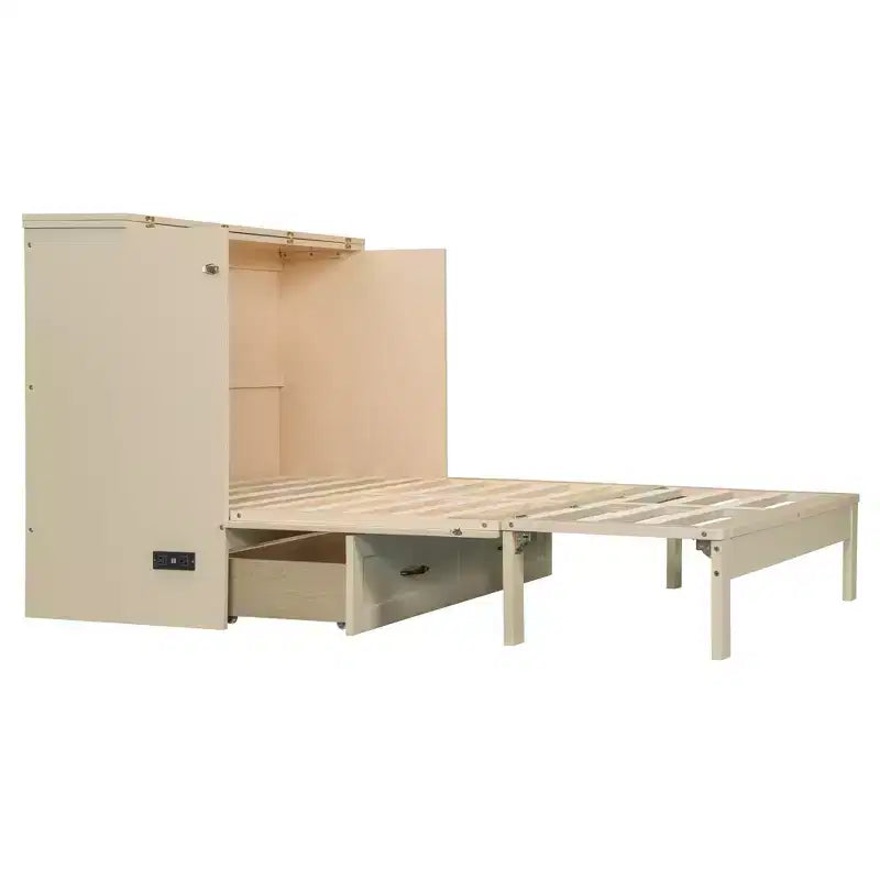 Luxystar Full Size Murphy Bed With Rattan Finish and Large Drawers