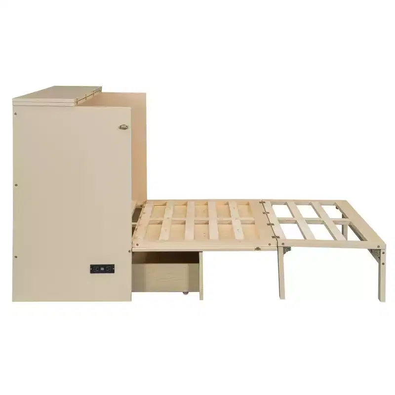 Luxystar Full Size Murphy Bed With Rattan Finish and Large Drawers