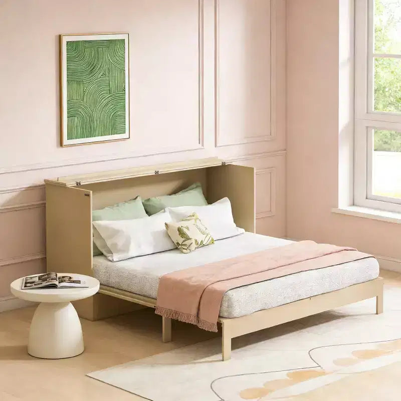 Luxystar Full Size Murphy Bed With Rattan Finish and Large Drawers