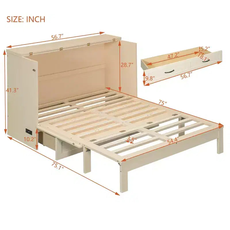 Luxystar Full Size Murphy Bed With Rattan Finish and Large Drawers