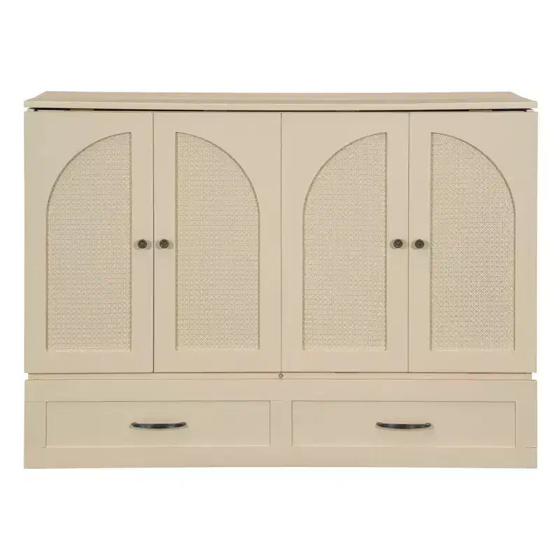 Luxystar Full Size Murphy Bed With Rattan Finish and Large Drawers