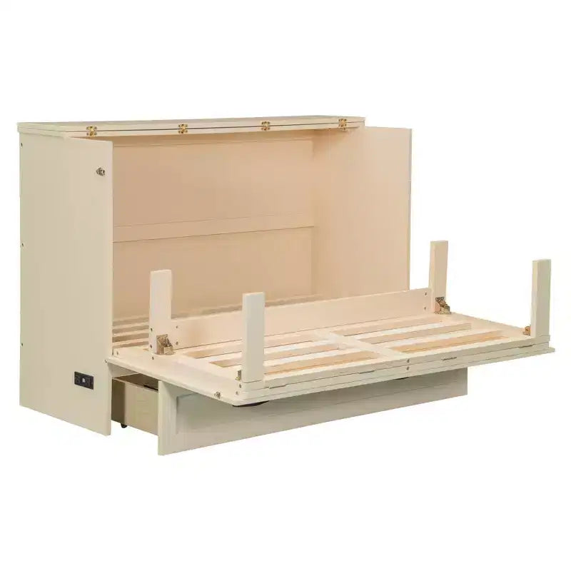 Luxystar Full Size Murphy Bed With Rattan Finish and Large Drawers