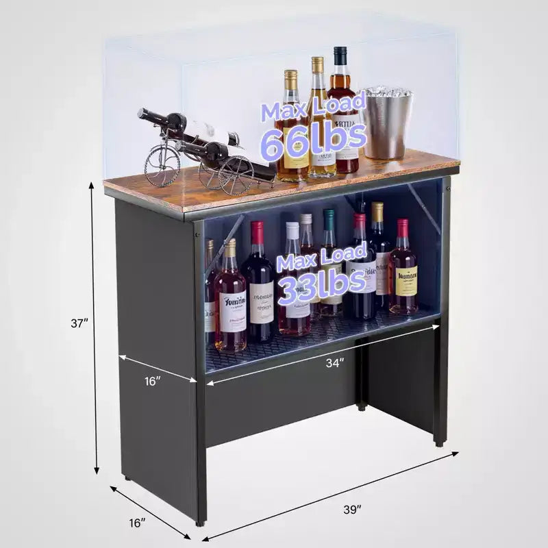 Karl Home 39''W Black Folding Bar Table With Storage Bag