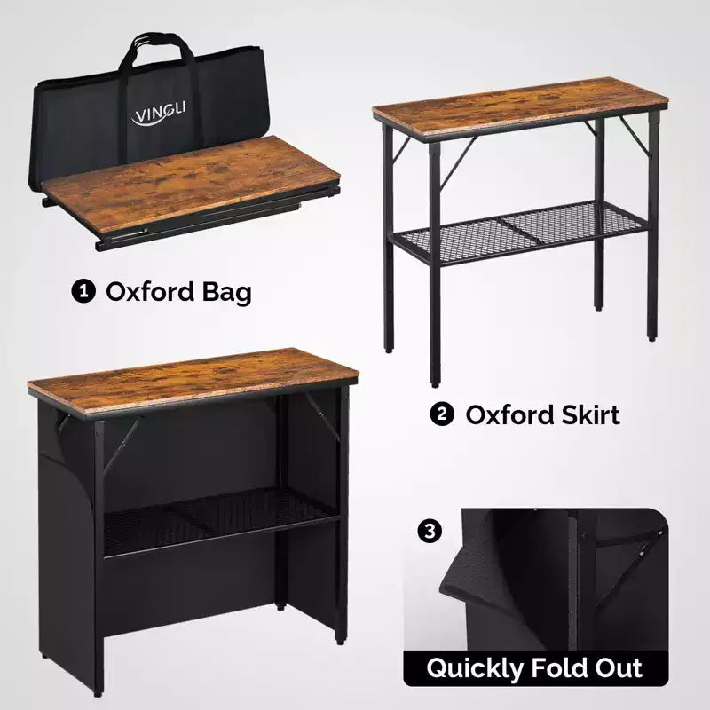 Karl Home 39''W Black Folding Bar Table With Storage Bag