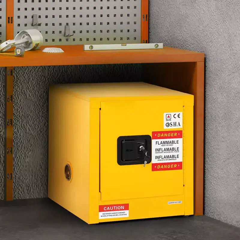 VEVOR Flammable Safety Cabinet, 11 Gal, Cold-Rolled Steel Flammable Liquid Storage Cabinet, 16.9 x 16.9 x 18.2 in Explosion Proof, Yellow