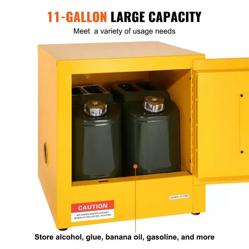 VEVOR Flammable Safety Cabinet, 11 Gal, Cold-Rolled Steel Flammable Liquid Storage Cabinet, 16.9 x 16.9 x 18.2 in Explosion Proof, Yellow