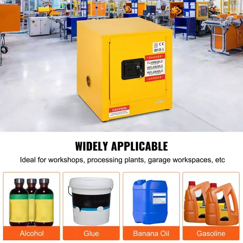 VEVOR Flammable Safety Cabinet, 11 Gal, Cold-Rolled Steel Flammable Liquid Storage Cabinet, 16.9 x 16.9 x 18.2 in Explosion Proof, Yellow
