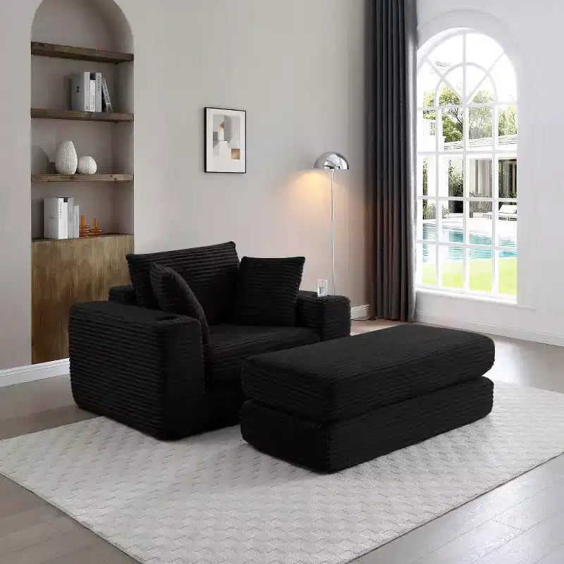 52 Boneless Chaise Lounge, Cloud-Style Single Sofa, 3-in-1 Corduroy Sleeper Sofa for Small Apartments, Living Room, or Bedroom-Panipeachy