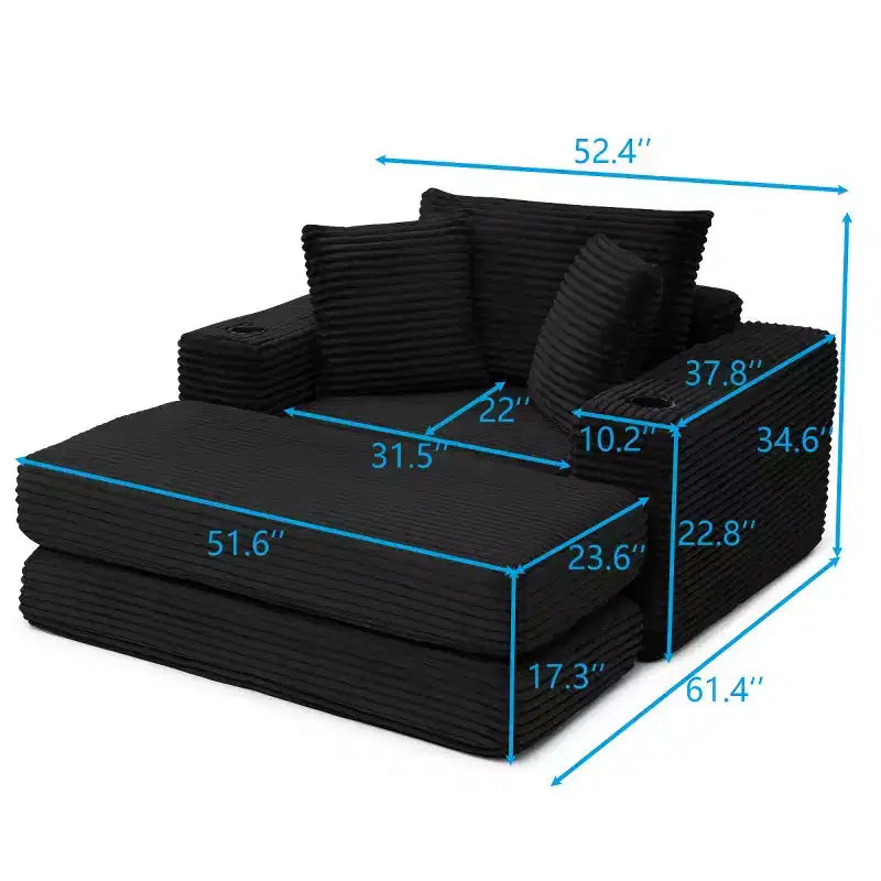 52 Boneless Chaise Lounge, Cloud-Style Single Sofa, 3-in-1 Corduroy Sleeper Sofa for Small Apartments, Living Room, or Bedroom-Panipeachy