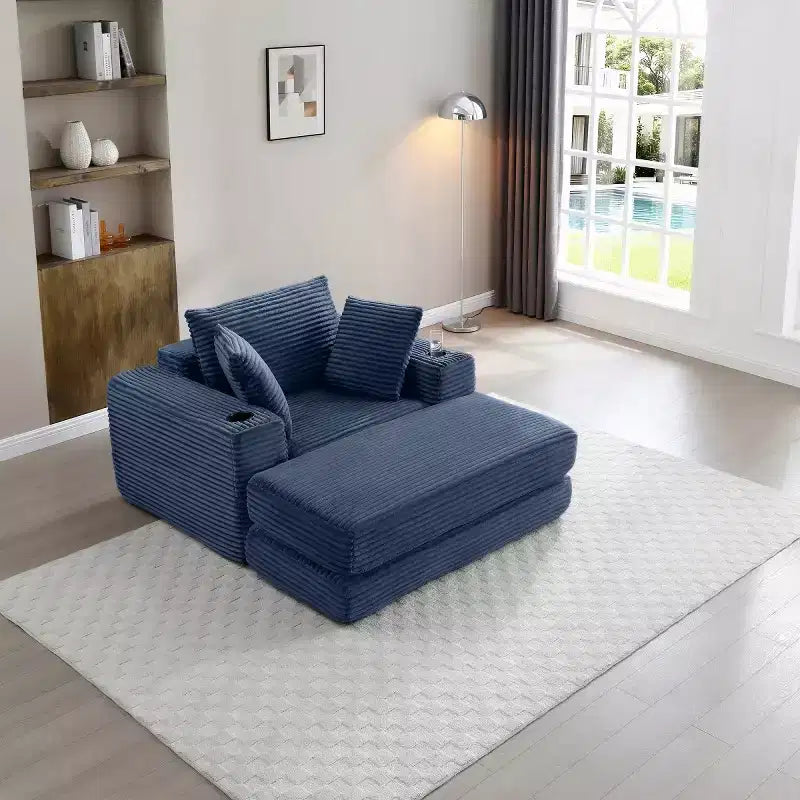 52 Boneless Chaise Lounge, Cloud-Style Single Sofa, 3-in-1 Corduroy Sleeper Sofa for Small Apartments, Living Room, or Bedroom-Panipeachy