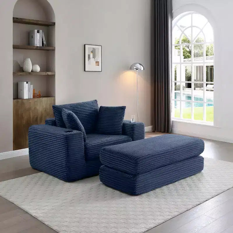 52 Boneless Chaise Lounge, Cloud-Style Single Sofa, 3-in-1 Corduroy Sleeper Sofa for Small Apartments, Living Room, or Bedroom-Panipeachy